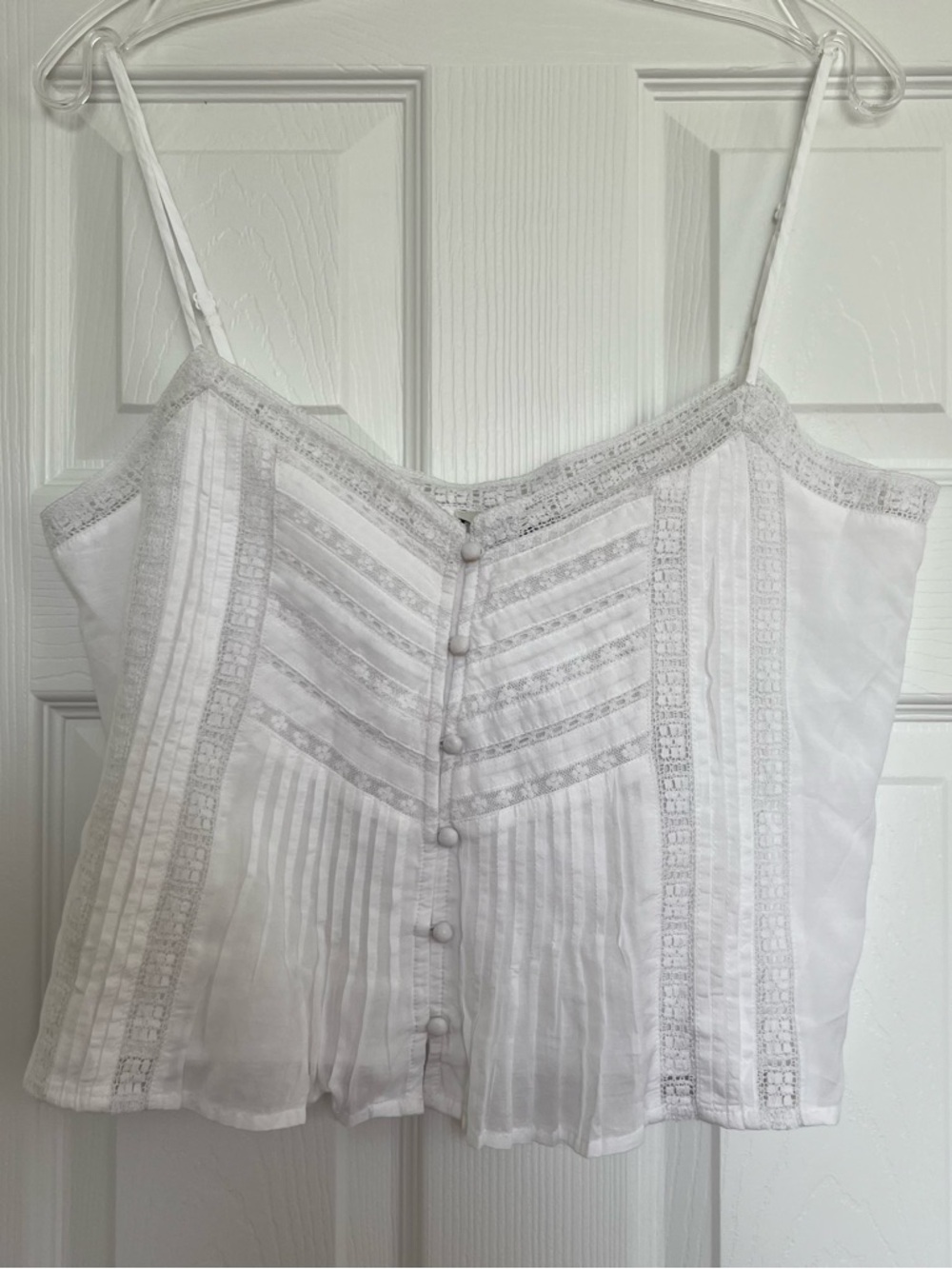 American Eagle White Lace-Trim Spaghetti Strap Cropped Cami Top